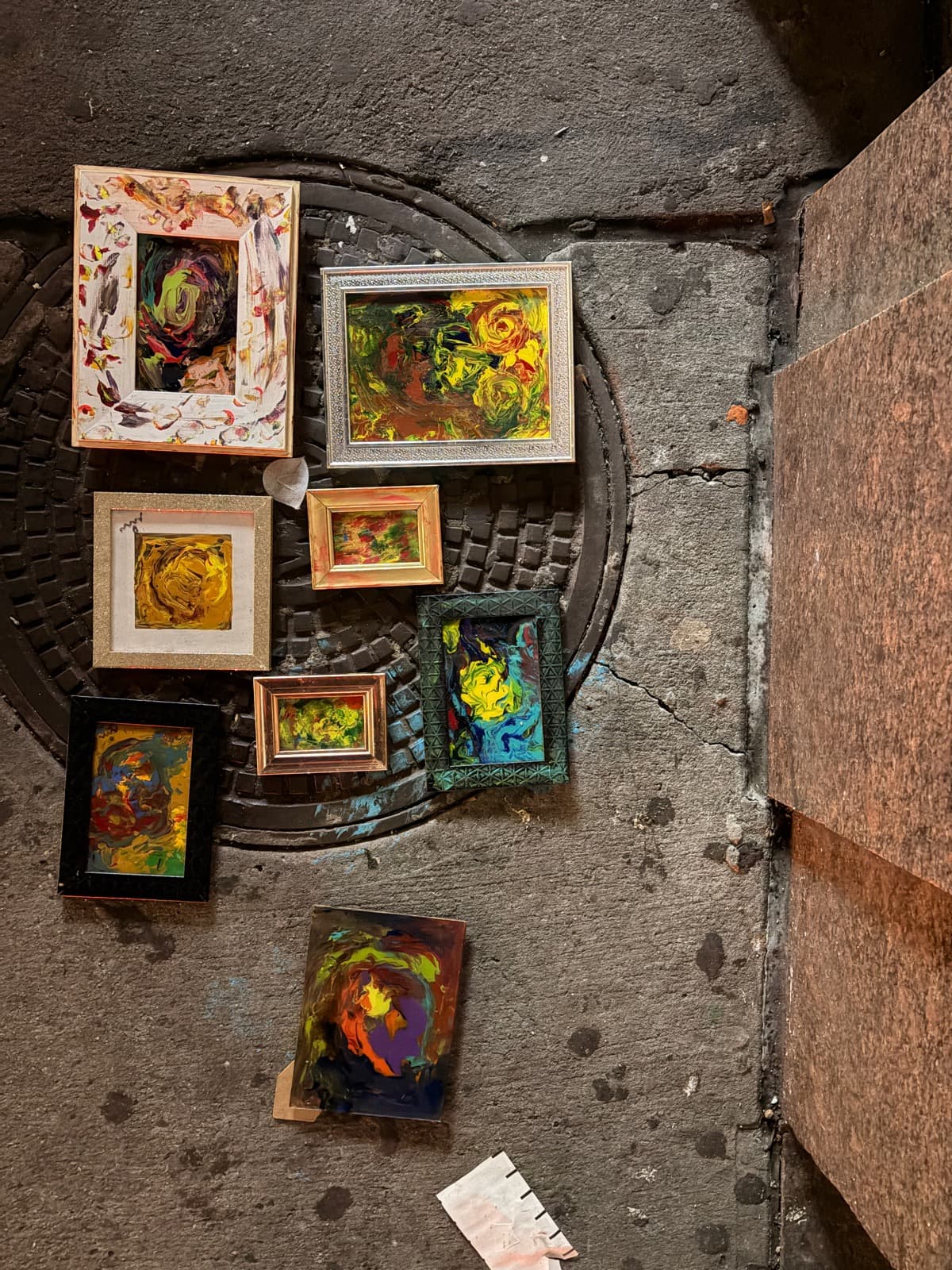 Mark Roggeman's art displayed on the sidewalk